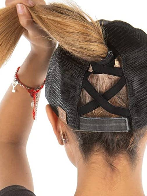 Criss Cross Ponycap - Black for wholesale by Funky Junque