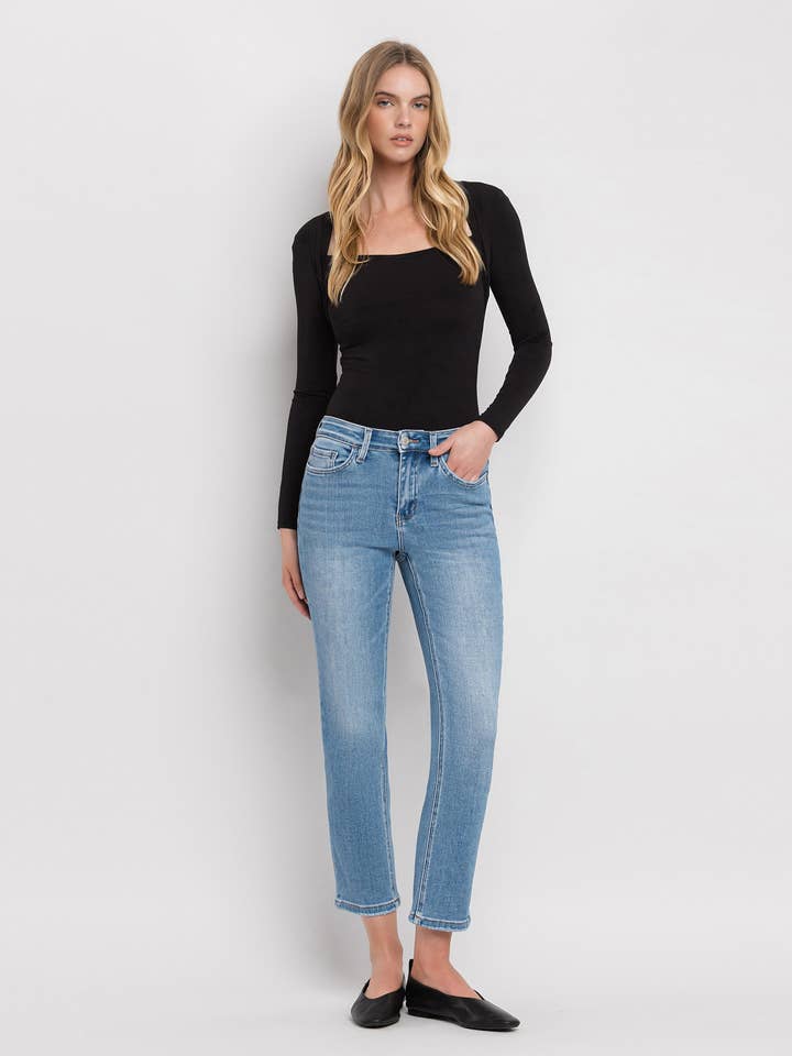 HIGH RISE CROP SLIM STRAIGHT JEANS T5385 for wholesale by VERVET by FLYING MONKEY
