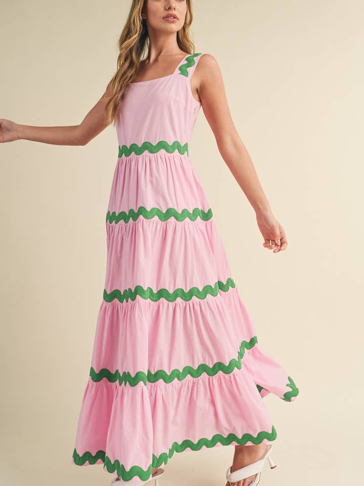 &MERCI - Wholesale Dress - Women's - TIERED RIC RAC TRIM MIDI DRESS MDR3074