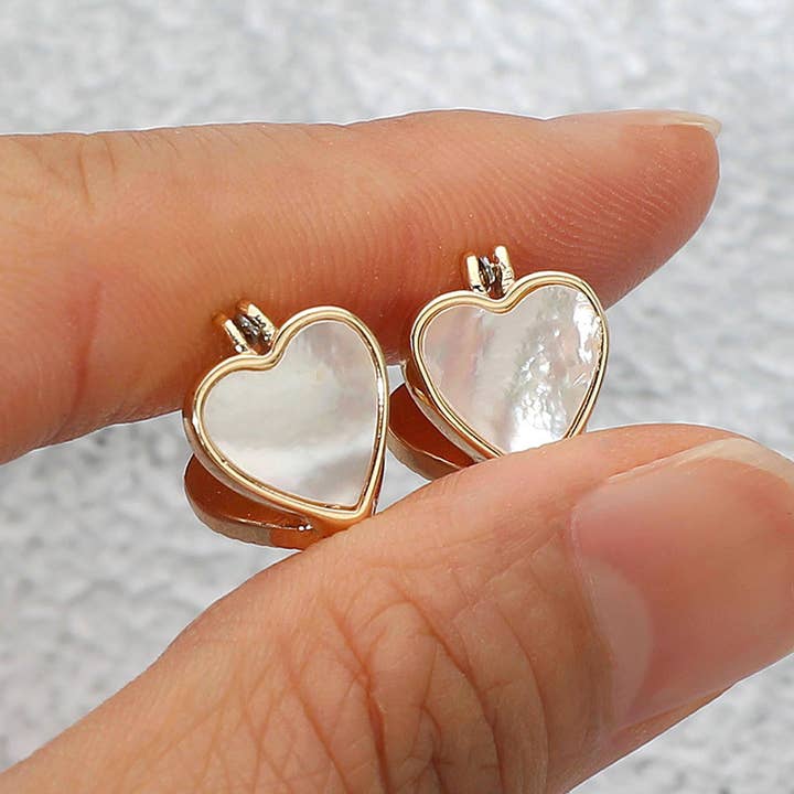 Mother of Pearl Heart Stud Pin Catch Earrings for wholesale by Sensibling Corp.