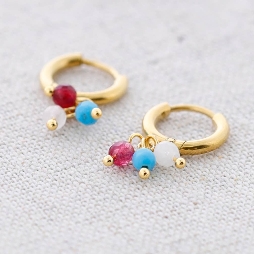 Sonata - Wholesale Snap Jewelry - Steel Hoop Earrings with Hanging Stones3