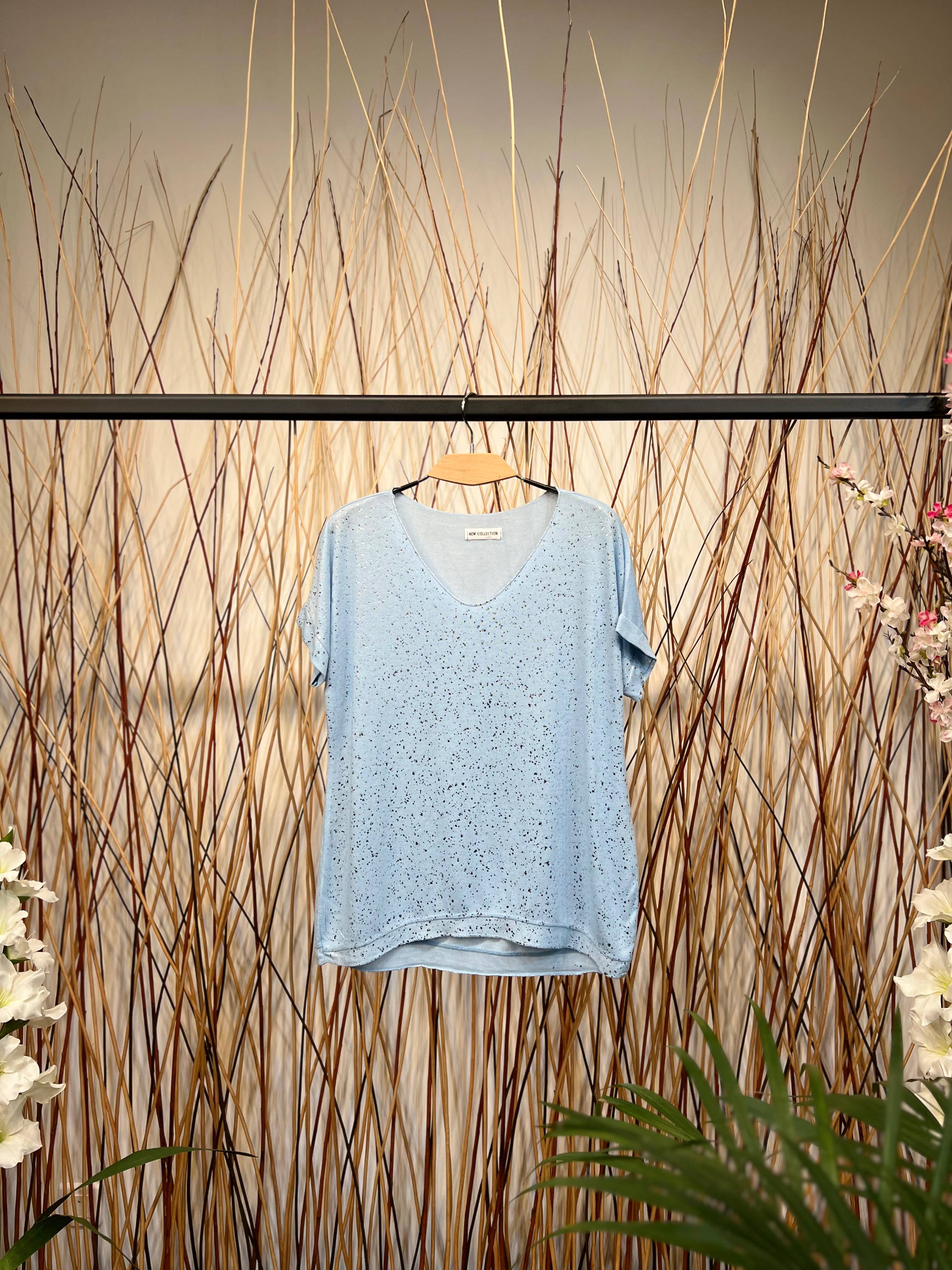 L'Emotion - Wholesale T-Shirt - Women's - Silver Glitter Decoration V-Neck Short Sleeve T-Shirt6