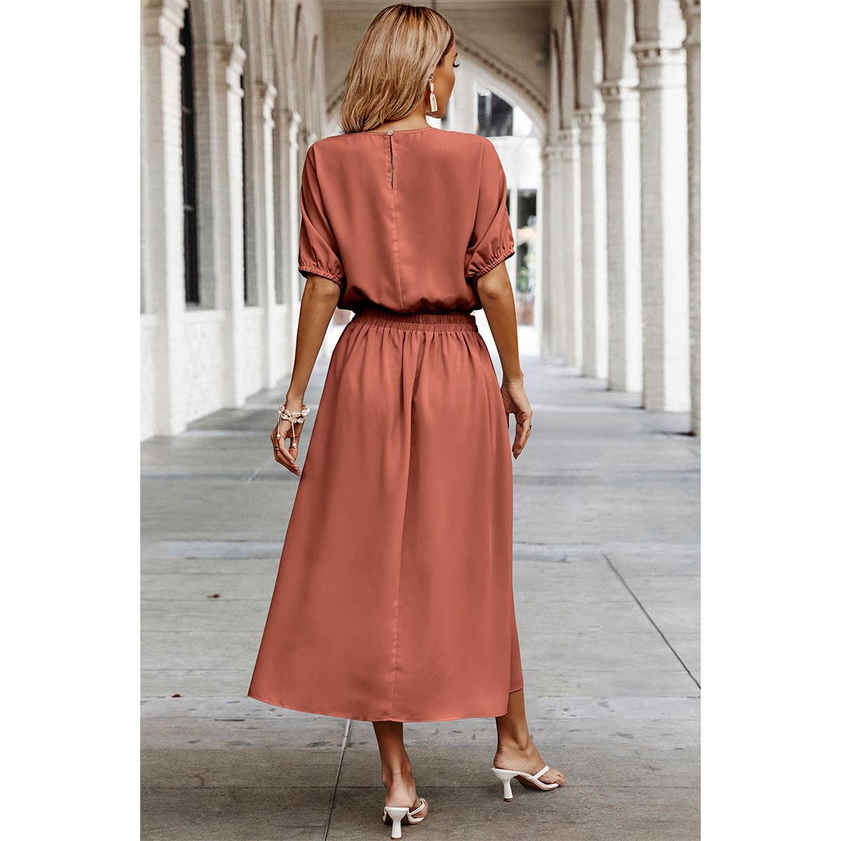 Supreme Fashion - Wholesale Top & Skirt Set - Women's - Two Pieces Solid Color Loose Puff Sleeve Pleated Sets5