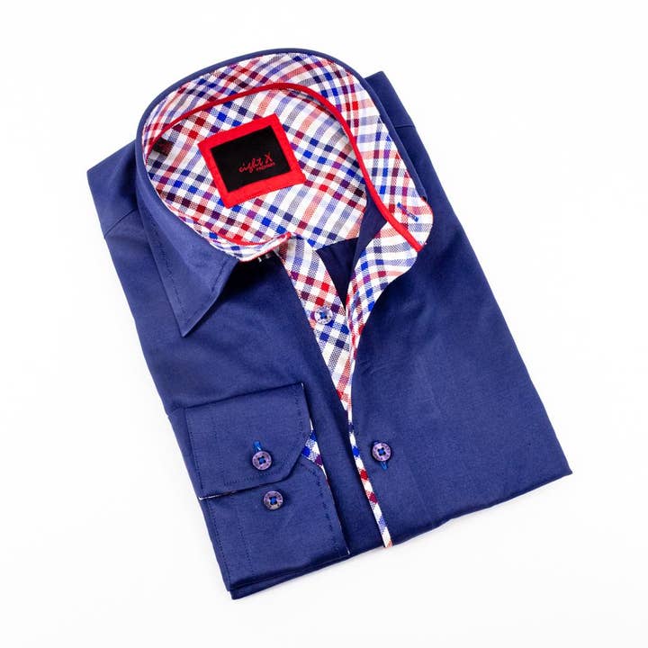 Camicia Navy con finiture a quadri per la vendita all'ingrosso da parte di EIGHT X
