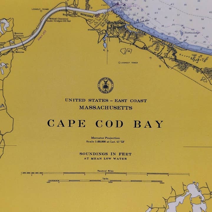 Carte de la baie de Cape Cod (1942) - Reproduction de carte vintage pour la vente par Big Wheel Press