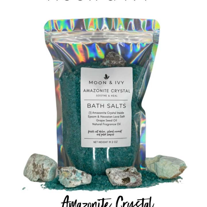 AMAZONITE CRYSTAL INFUSED BATH SALTS for wholesale by Moon & Ivy