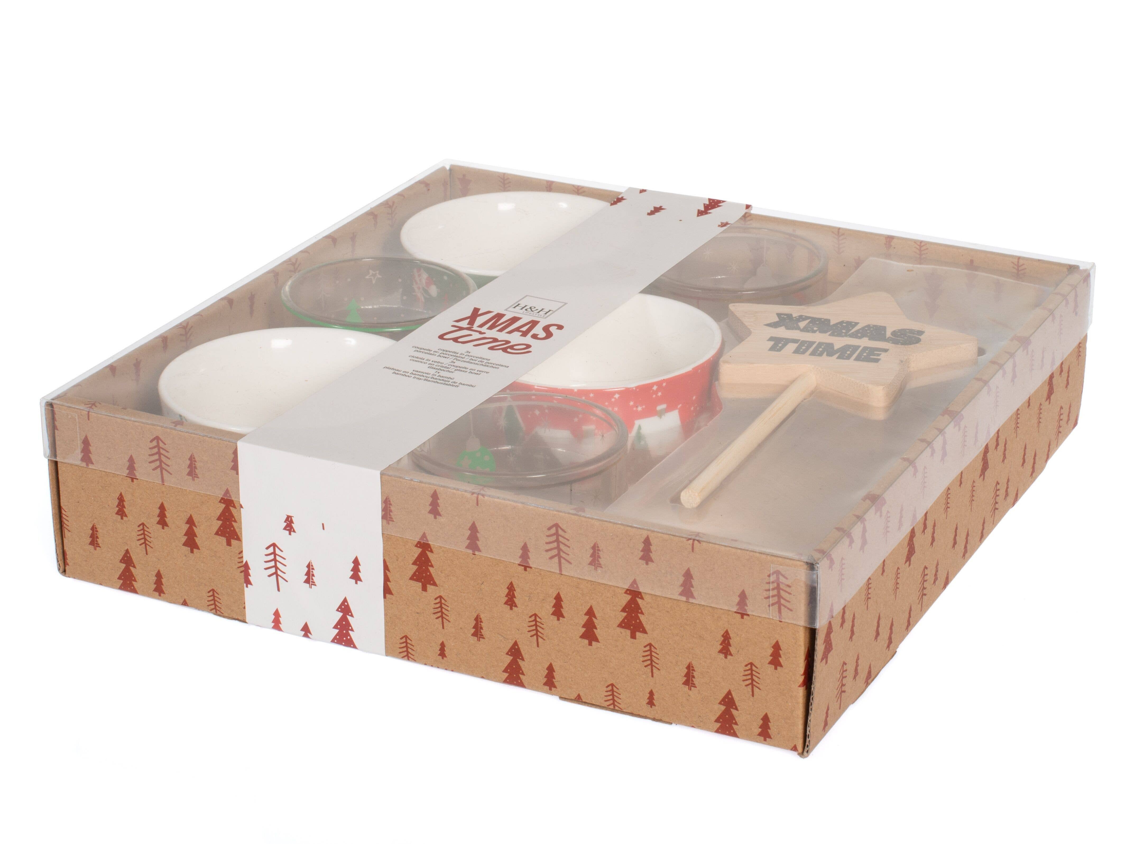 H&H - Venta al por mayor Vajillas para servir aperitivos - Set Aperitivo Navideño Con Base De Bambú 25 cm3