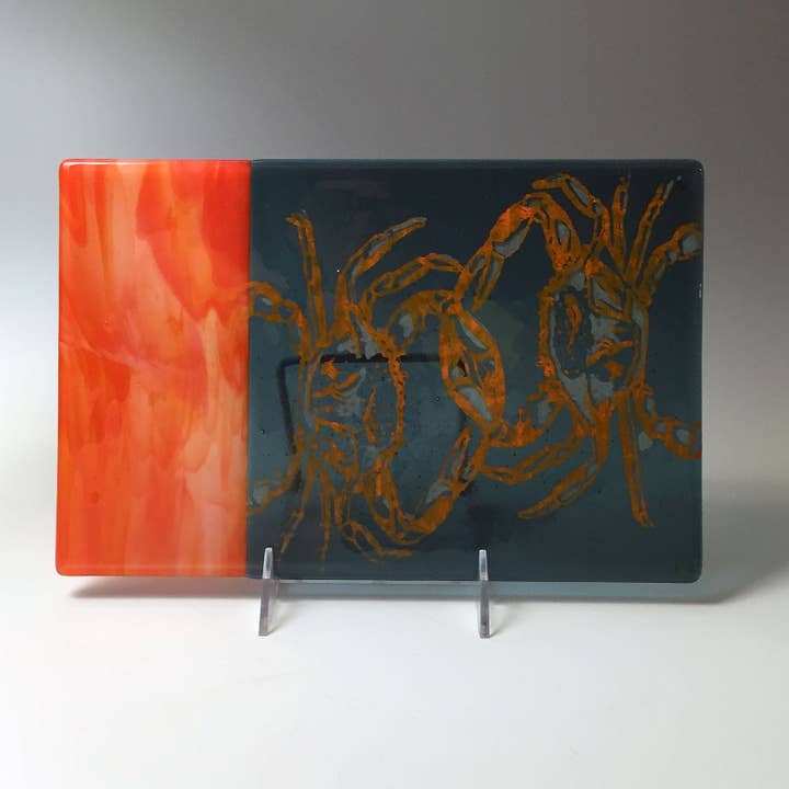 Kiku Handmade | Contemporary Fused Glass Home Goods - Wholesale Cheese Board - Maryland Crab 7x11" Fused Glass Cheese Plate2