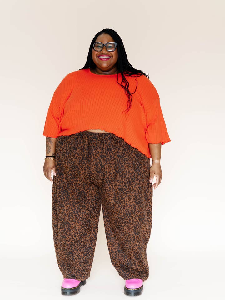 Size Inclusive Gender Neutral Leopard Twill Balloon Pant for wholesale by Nettle Studios
