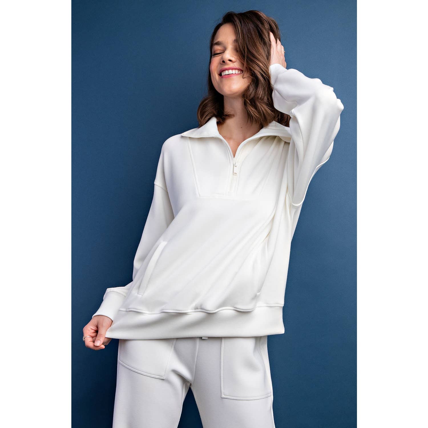 Rae Mode - Vendita all'ingrosso Felpa - Donna - PULLOVER CON COLLO A IMBUTO E ZIP A QUARTO IN MODAL SCUBA6