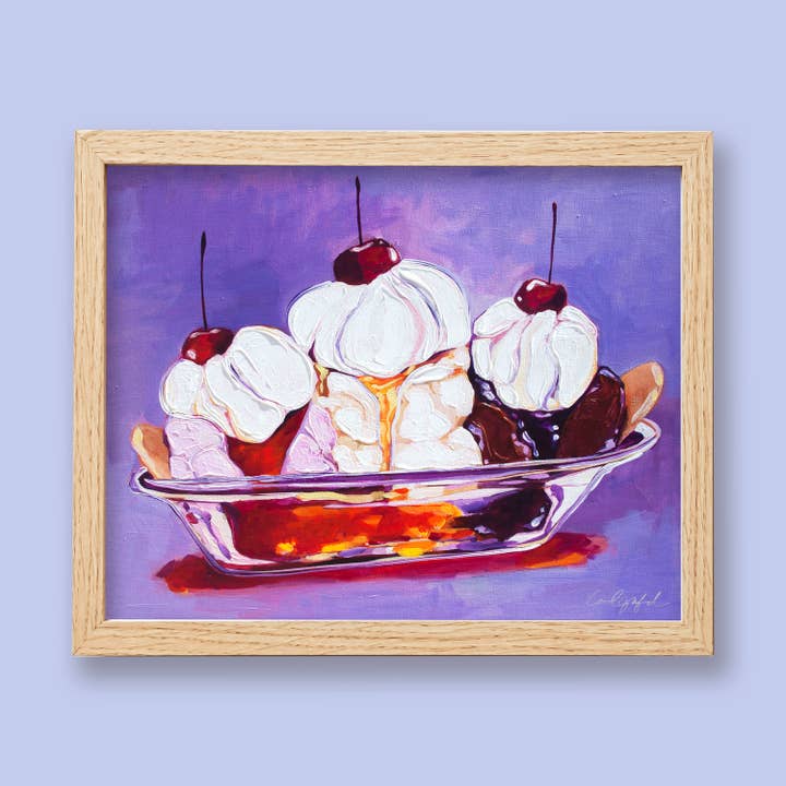Impression artistique gastronomique de crème glacée Banana Split pour la vente par Laurel Greenfield Art