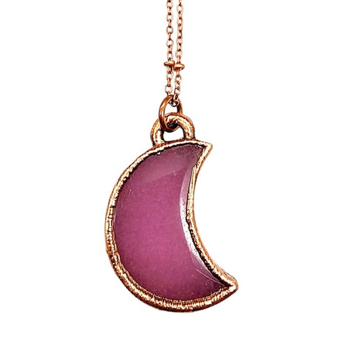MergingMetals - Wholesale Pendant/Charm Necklace - Pretty in Pink Rose Quartz Moon Necklace