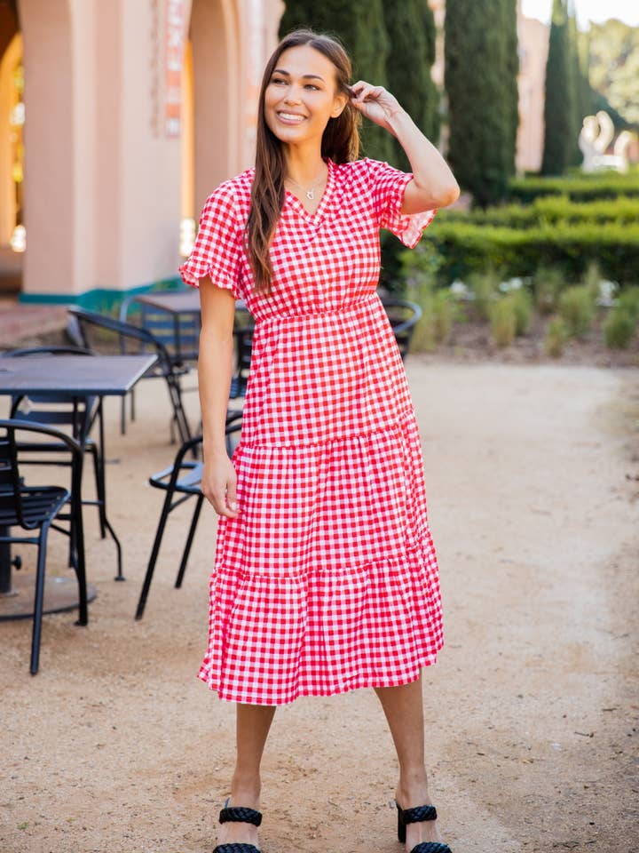 Tiered Gingham Dress for wholesale by Tickled Teal