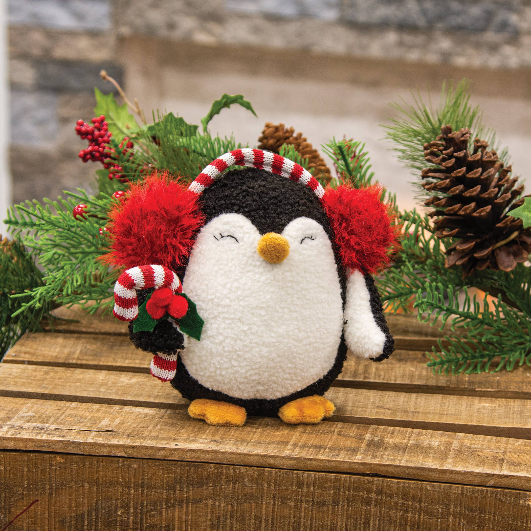 Bright Ideas – wholesale Christmas decoration – Plush Penguin w/ Candy Cane1