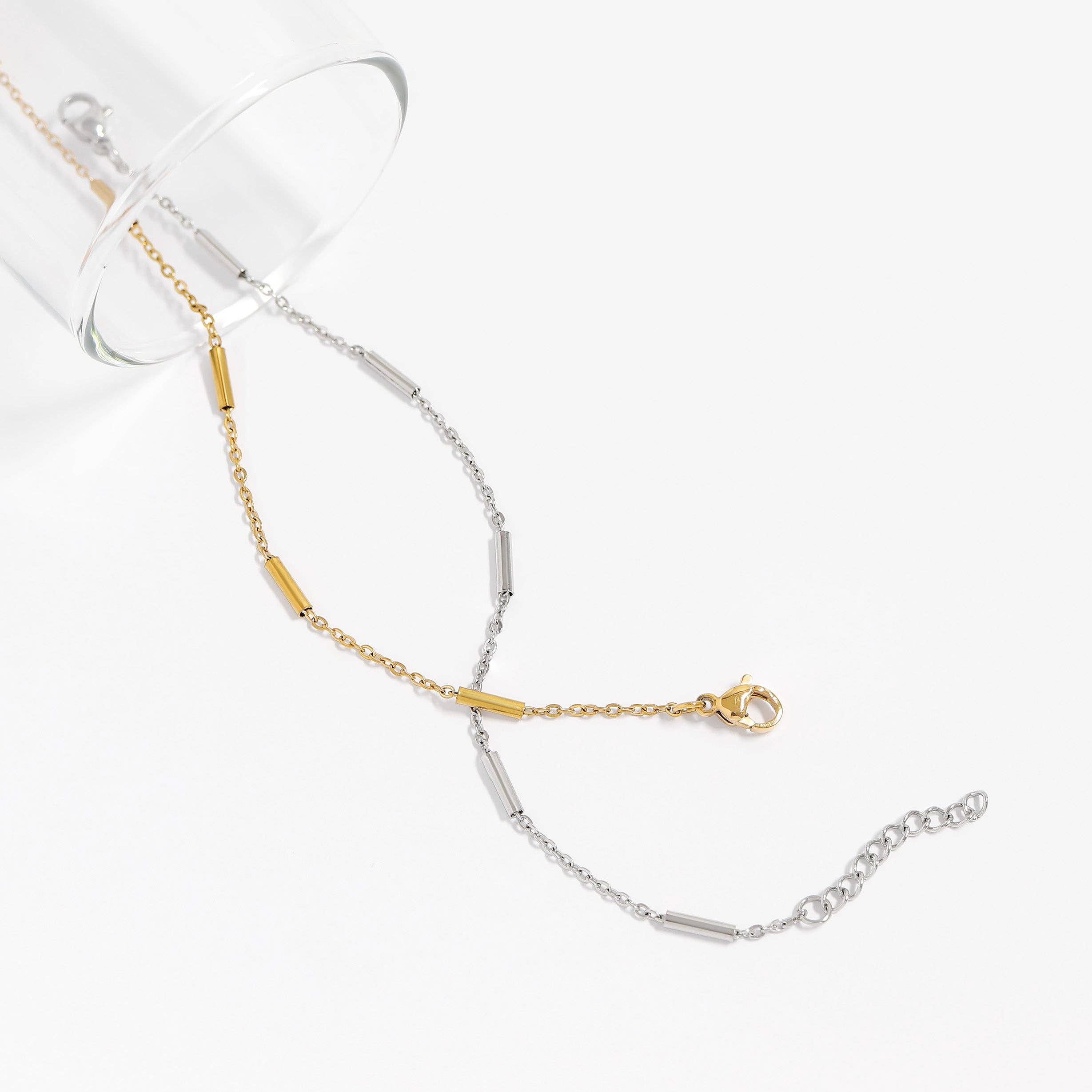 WJW - Wholesale Link & Chain Bracelet - 18K Gold PVD Stainless Steel Satellite Bar Chain Bracelet4