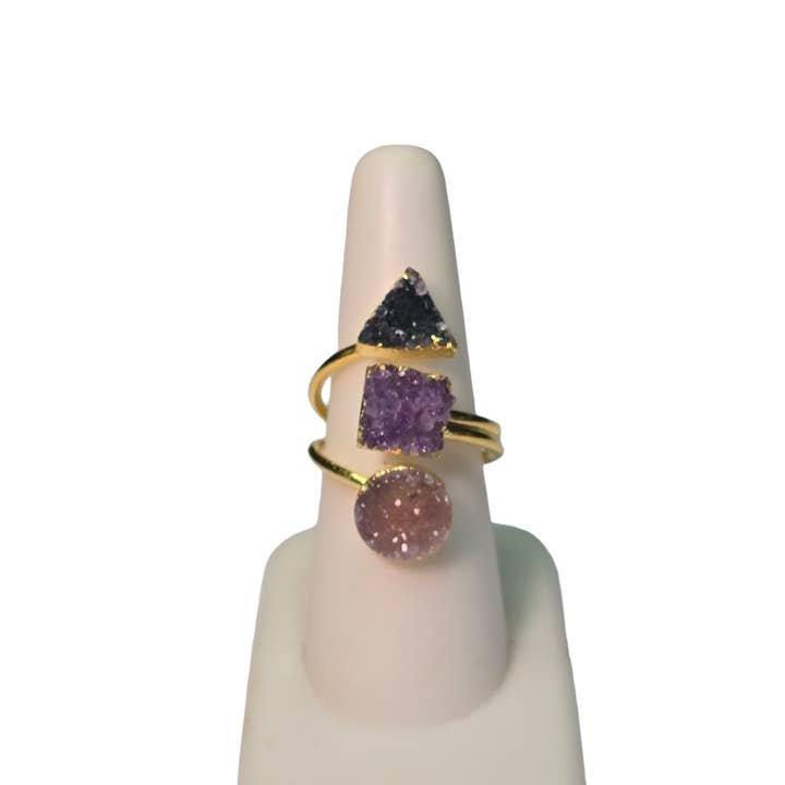 Fabulina Designs - Wholesale Multi-Stone Ring - The Victoria Gold Triple Druzy Ring Collection