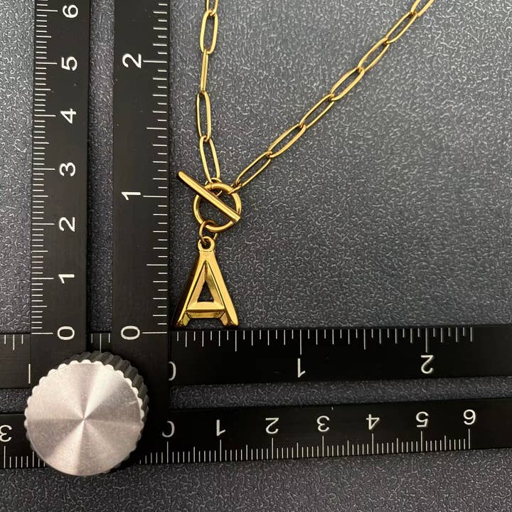 Mio Queena - Wholesale Link & Chain Necklace - Initial Letter 18K Gold-plated S.Steel OT Chain Necklace-FGS3