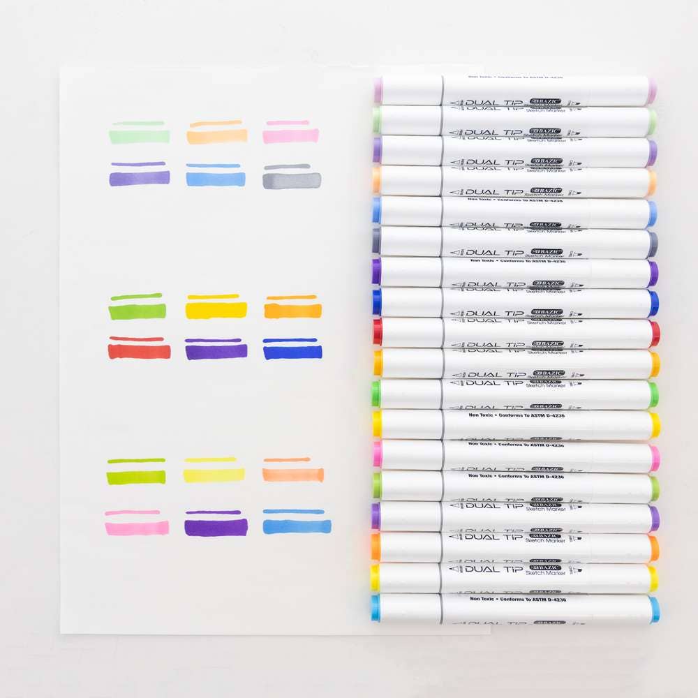 Luna Office Supply -  Everyday Essential – Engroshandel Marker – Dobbeltspids alkoholbaserede tuscher i 6 pastelfarver6