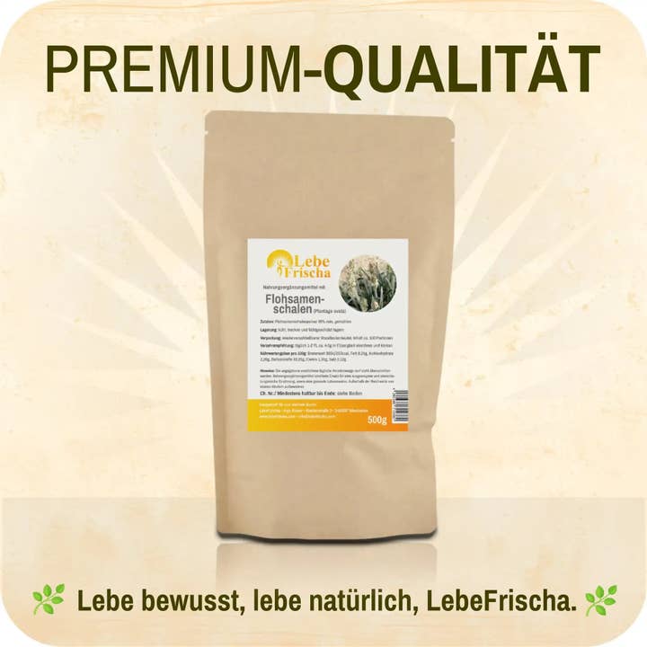 LebeFrischa – Großhandel Protein-/Superfood-Pulver – LebeFrischa Flohsamenschalen Pulver reine Ballaststoffe 99 % 500 g3