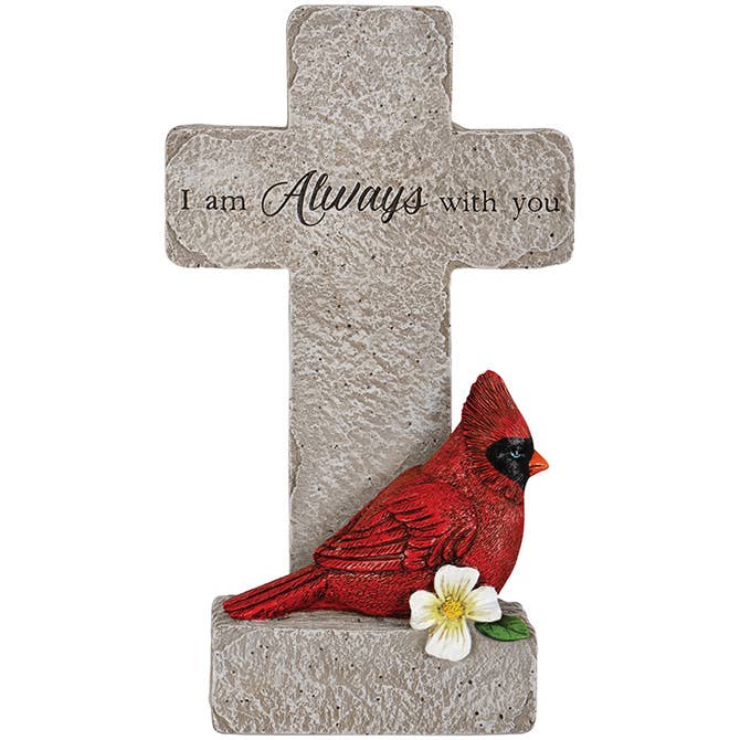 "With You" Cardinal Memorial Pedestal Cross for wholesale by Gift & Garden by Carson