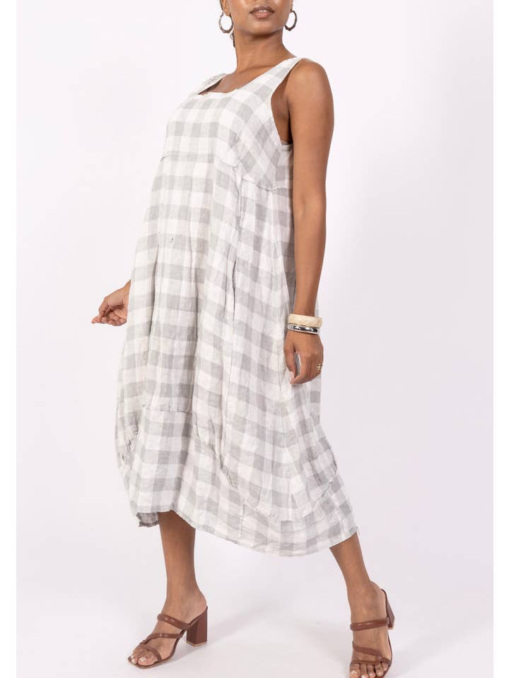 LINEN & COTTON HOUSE - Wholesale Dress β Women's - LINEN DRESS WITH POCKETS, GINGHAM CHECK PATTERN 32222