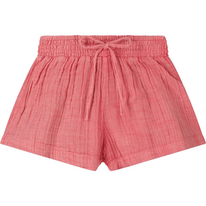 Pink gauze shorts for wholesale by Poppet & Fox