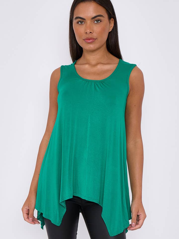 Top Sem Mangas Verde Jade com Bainha Assimétrica por atacado de Aftershock London