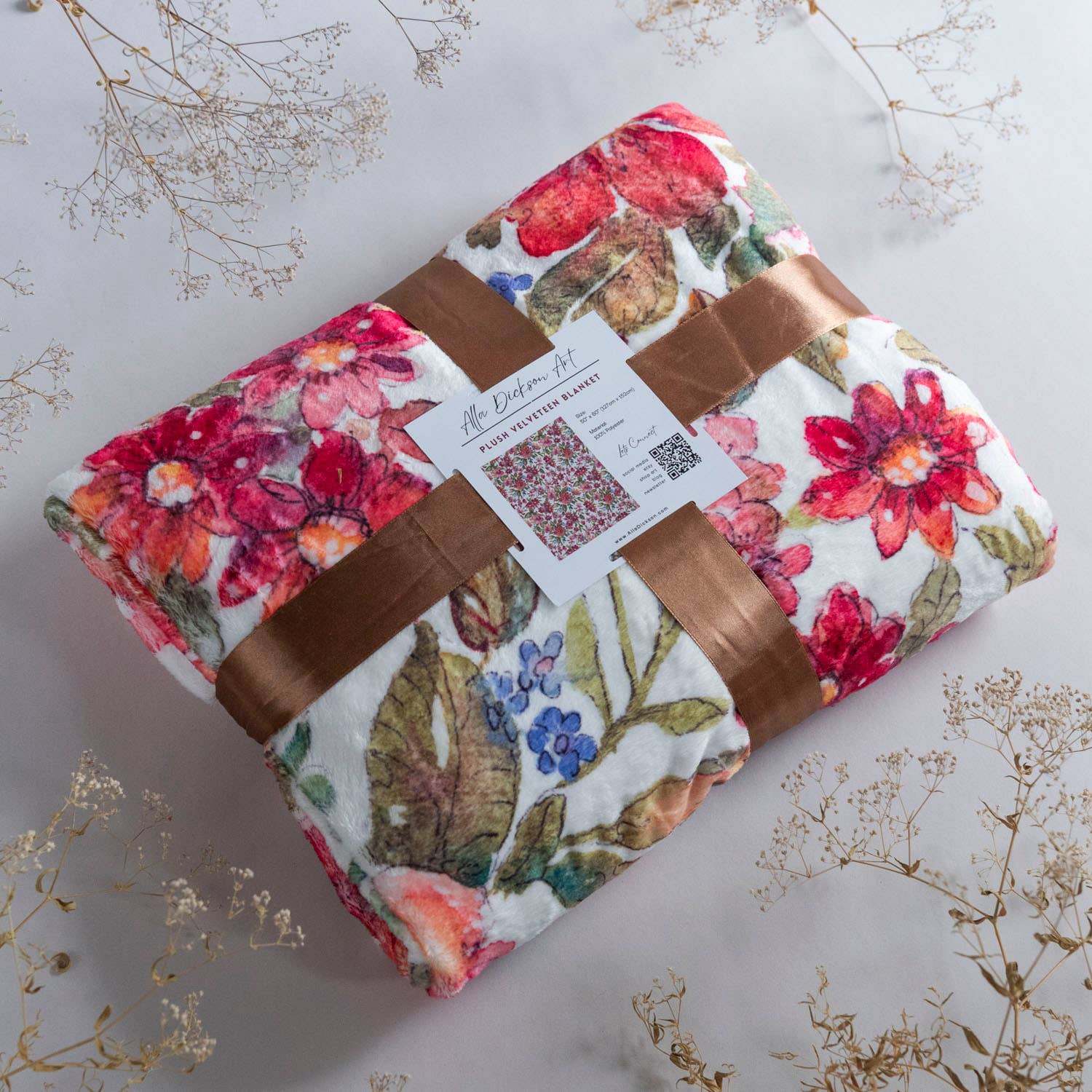 Alla Dickson Art – Großhandel Überwurfdecke – Rote Blumen-Decke Florale Plüschdecke Valentinstag12