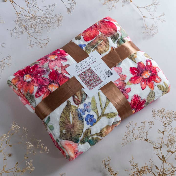 Alla Dickson Art – Großhandel Überwurfdecke – Rote Blumen-Decke Florale Plüschdecke Valentinstag12