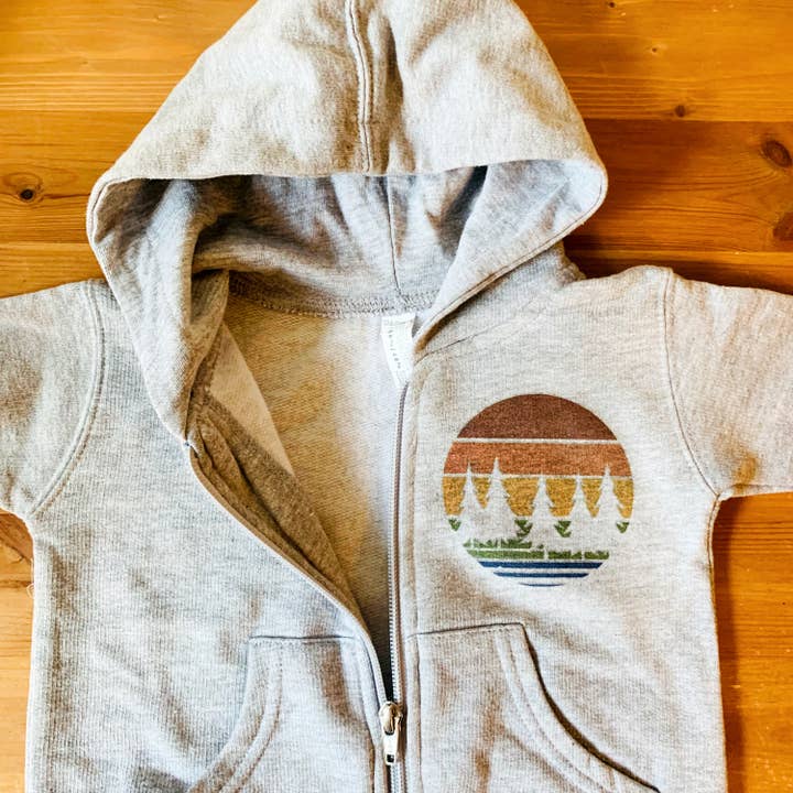 Meliertes Grau Baby-Hoodie mit durchgehendem Reißverschluss - Retro-Sonnenuntergang für den Großhandel auf Faire