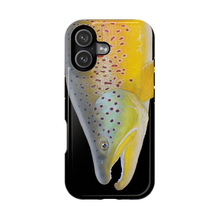 Brown Trout 3 Face Black MagSafe iPhone Case for wholesale by Nick Mayer Art