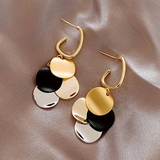 Silver Gold Black Textured Dangling Earring for wholesale by Gemscape UK