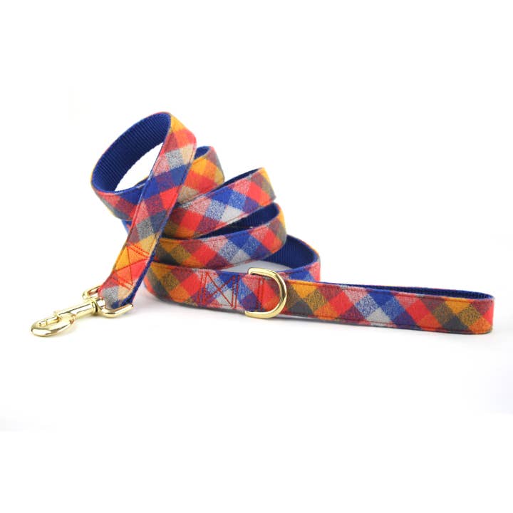 Orange Flannel Plaid Dog Leash - The Felix for wholesale by Dusidog