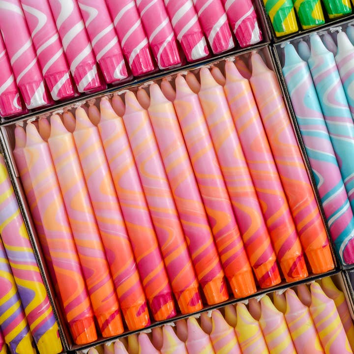 Nordtrice - Wholesale Tapered Candle/Candlestick - Summer Marble Candles - Pink / Orange & Red3