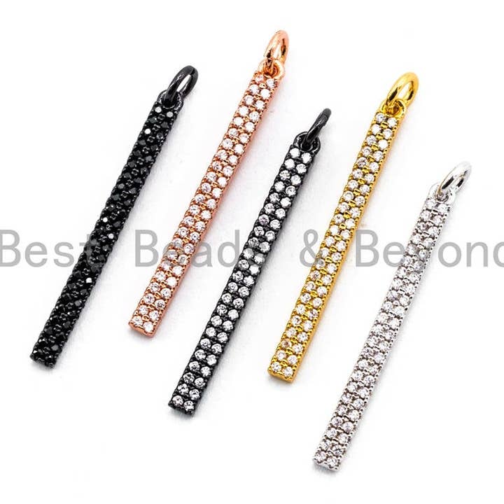 1pc CZ Micro Pave Long Bar Pendant, Cubic Zirconia Strip Pendant, Micro pave pendant, 32x3mm, sku#F333 for wholesale by BestBeads&Beyond