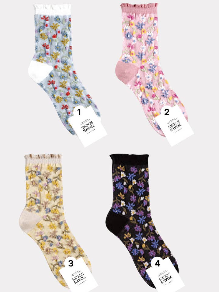 Women's Crew Multi Flower Socks for wholesale by 7DAYSSOCKS