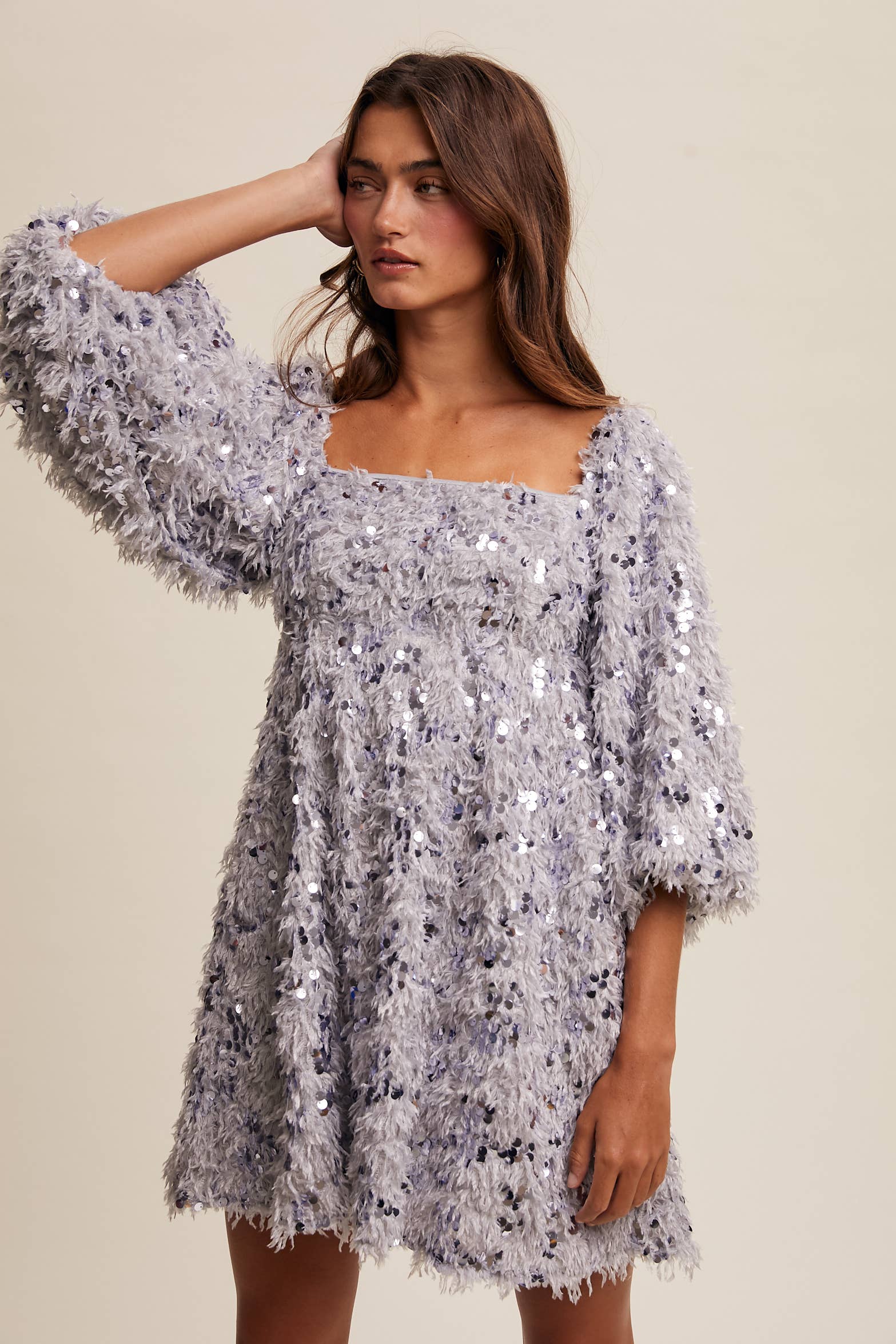 Listicle – Vestido - Mulher por atacado – Vestido Mini com Franjas de Lantejoulas LD146816