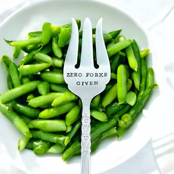 Zero Forks Given Hand Stamped Vintage Serving Fork for wholesale by The Talking Teaspoon