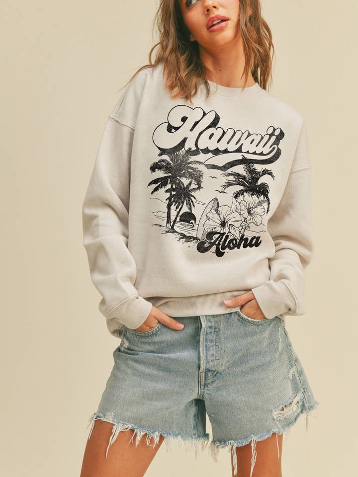 Hawaii Aloha Graphic Sweatshirt for wholesale by Honestee