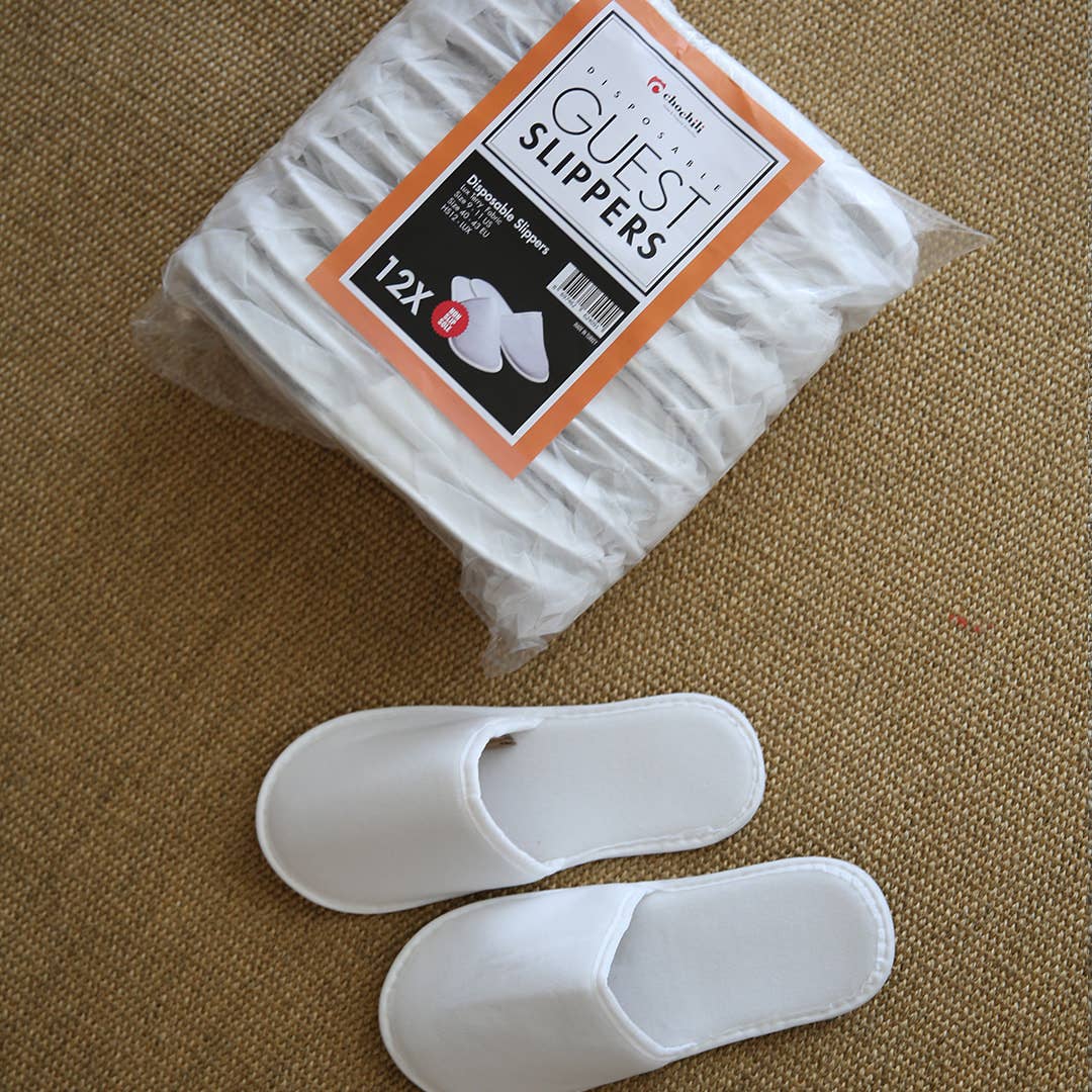 Supplyity - Vente Chaussons – unisexe - Chochili 5 paires de pantoufles jetables non tissées emballées en tissu pour invités de mariage Airbnb Spa Adulte Homme Femme Taille 10-11, Blanc0