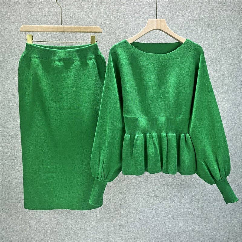 UZ Wholesale Store - Wholesale Top & Skirt Set - Women's - Two-Piece Lantern Sleeve Sweater And Bodycon Skirt8