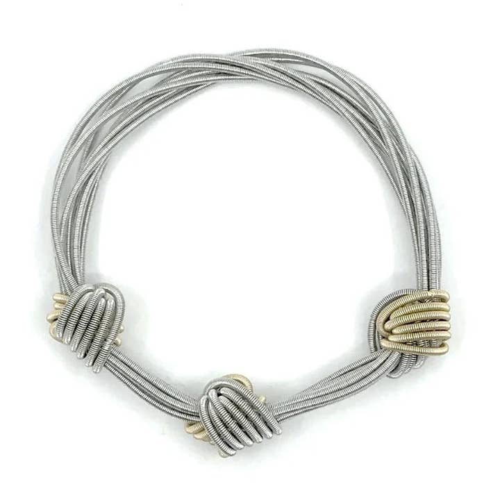 Sea Lily - Wholesale Woven/Braided Bracelet - 853 - Silver PW Bracelet with Gold and Silver Knots0