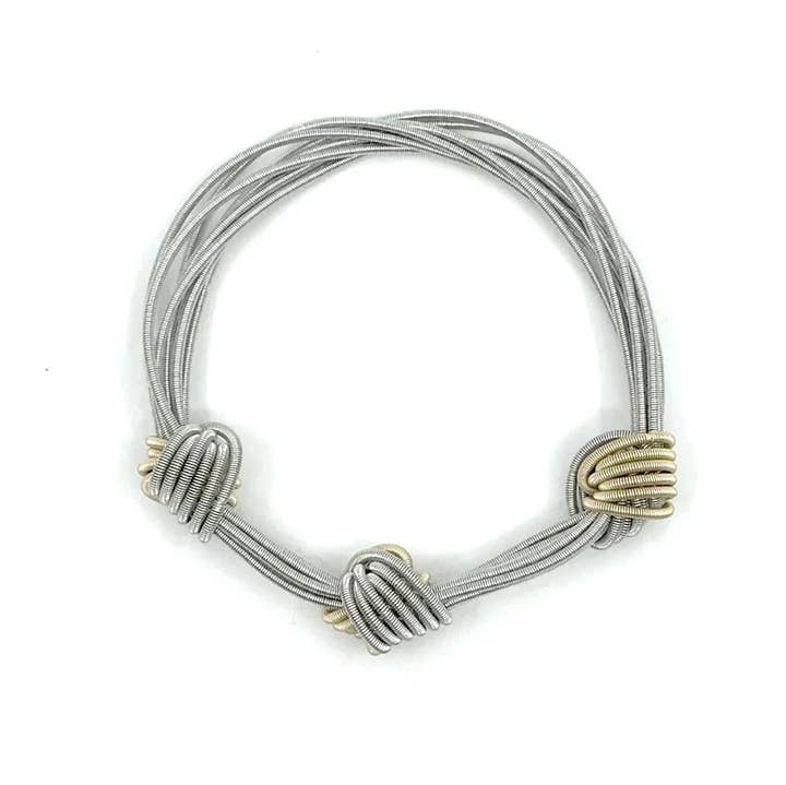 Sea Lily – wholesale Woven/braided bracelet – 853 - Silver PW Bracelet with Gold and Silver Knots