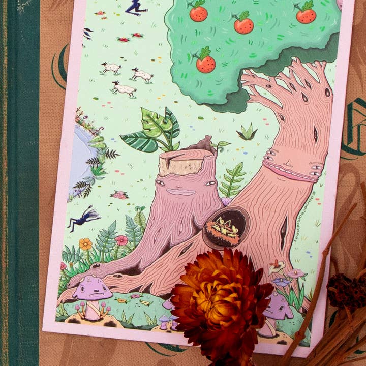 Autocollant représentant un arbre et une forêt féerique pour la vente par Danielle Arden O’Malley Art