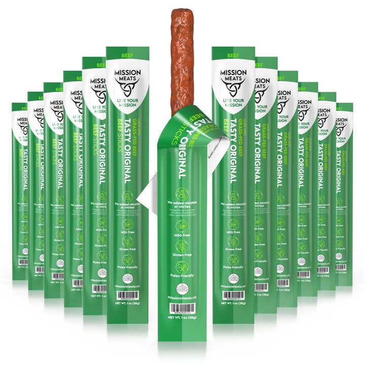 Mission Meats - Wholesale Jerky - Mission Meats Grass Fed Beef Sticks, Original (144 Sticks)