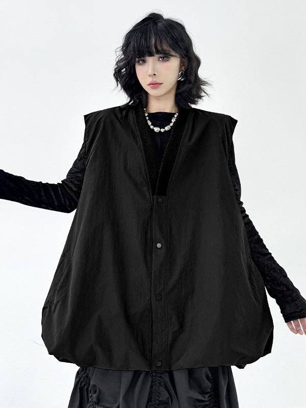 Basis Fancy - Wholesale Outerwear Vest - Women’s - A-Line Hipster Buttoned Solid Color V-Neck Vest Top2