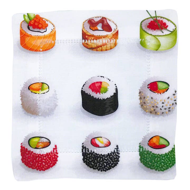 Sushi Go 6X6" Cotton Sateen Cocktail Napkins Set of 4 for wholesale by Nicolette Mayer Collection
