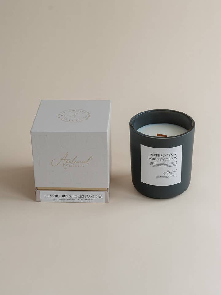 Peppercorn & Forest Woods for wholesale by Applewood Candle Co