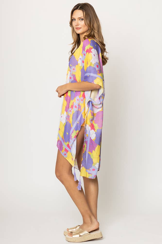 Hana - Wholesale Swim Cover Up - Women's - Floral Print Tassel Summer Kimono Cover Up4