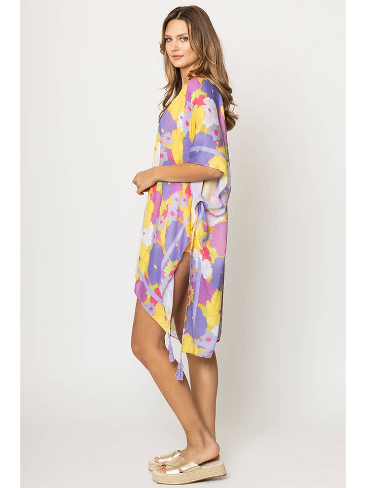 Hana - Vente Cache-maillot – femme - Couvre-kimono d'été à pompons à imprimé floral4